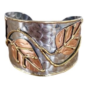 Anju Metal Hammered Mixed Metal Leaf Cuff Bracelet